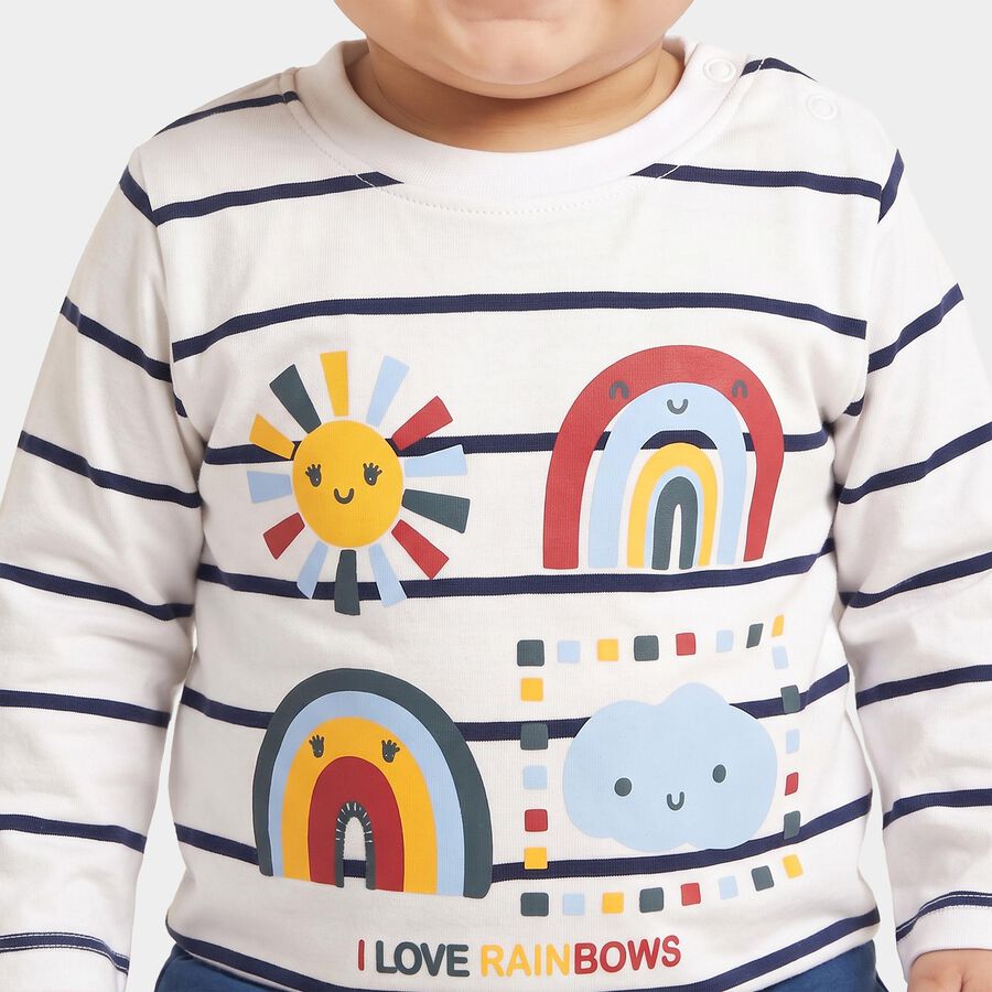 Infants' White Cotton Round Neck Regular T-Shirt, White, large