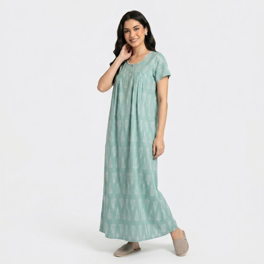 Women's Mint Green Round Neck Maxi / Gown Nighty, हल्का हरा, large