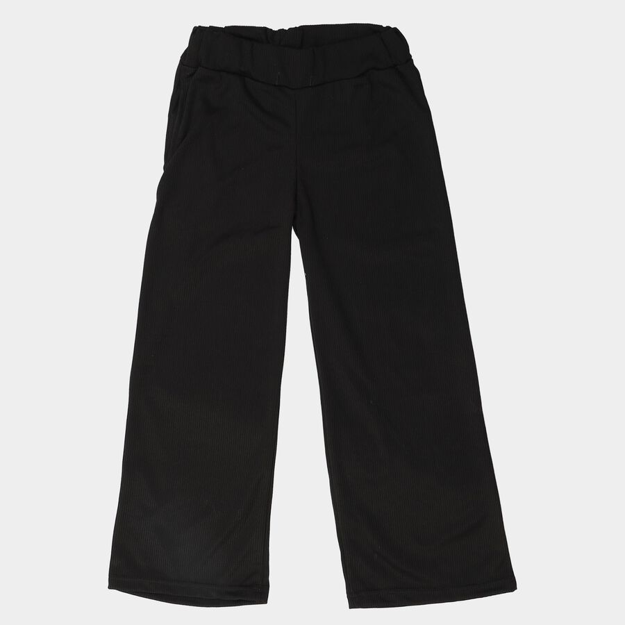 Girls Black Relaxed Fit Ribbed Palazzo Pyjama, Black, large