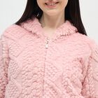 Women's Soft Pink Textured Fleece Hooded Pyjama, Light Pink, small image number null