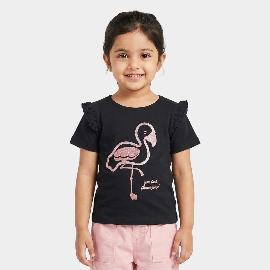 Girls Navy Blue Cotton Round Neck Regular T-Shirt, Navy Blue, large