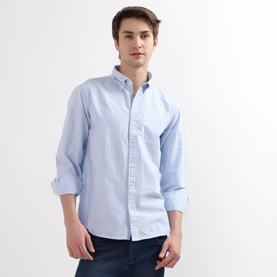 Men's 100% Cotton Regular Collar Casual Shirt, Light Blue, large image number null