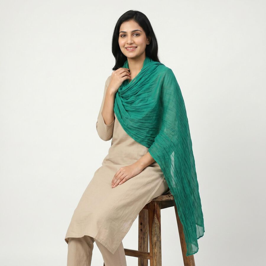 Women's Green Solid Dupatta, गहरा हरा, large