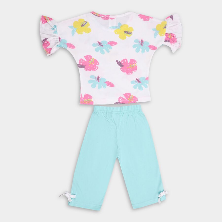 Girls' 100% Cotton Capri Set, एक्वा, large image number null