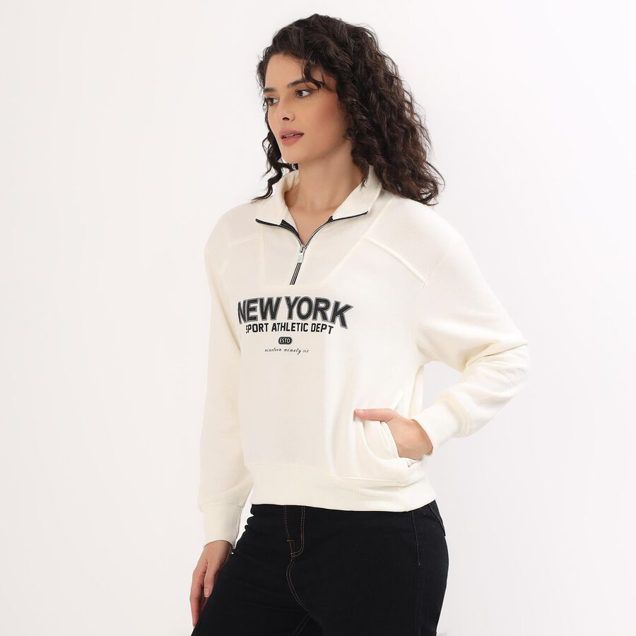 Women's Off-White High Neck Casual Sweatshirt, Off White, large image number null