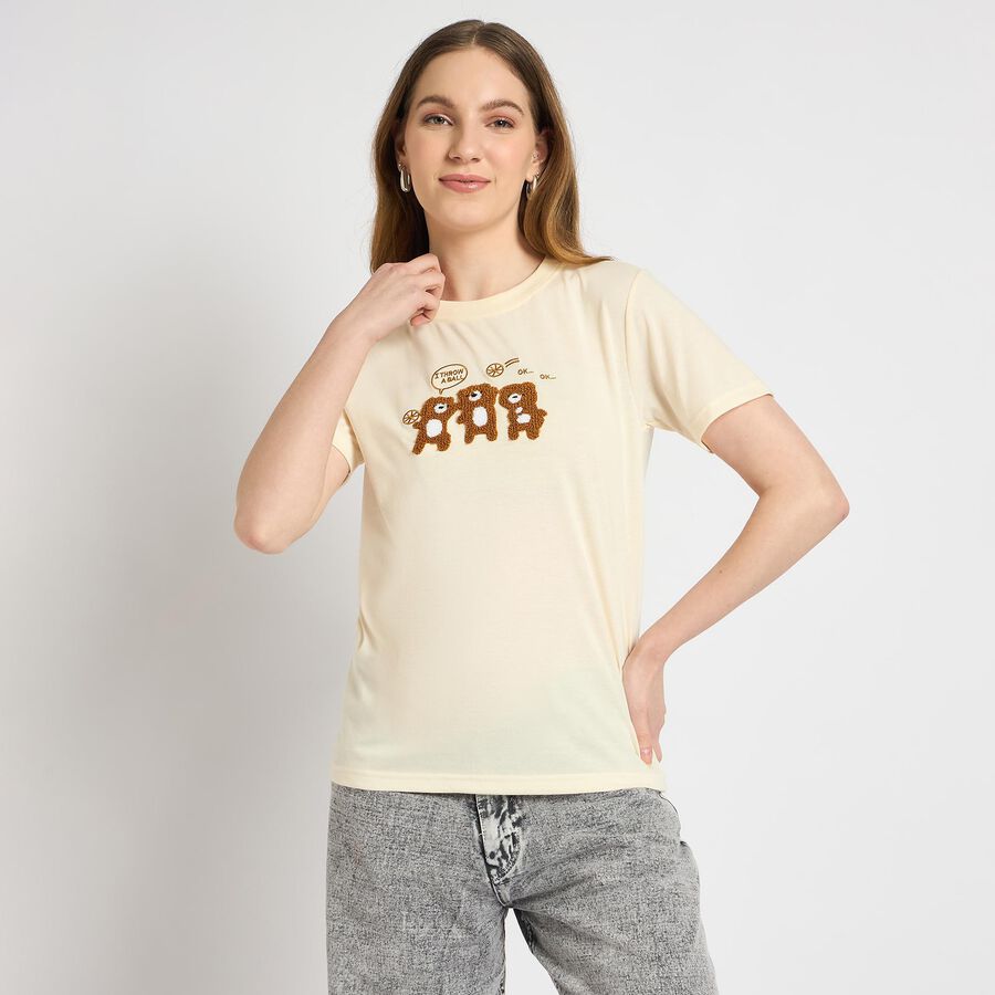 Ladies' Round Neck T-Shirt , Beige, large