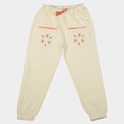 Girls' Off White Jogger Fit Floral Embroidered Cotton Pyjama, Off White, small