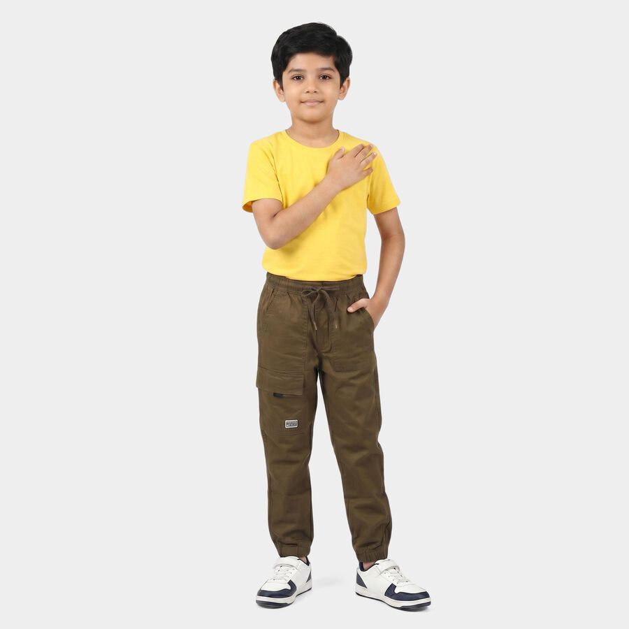 Boys' Olive Green Regular Fit Cargo Trousers, Olive, large