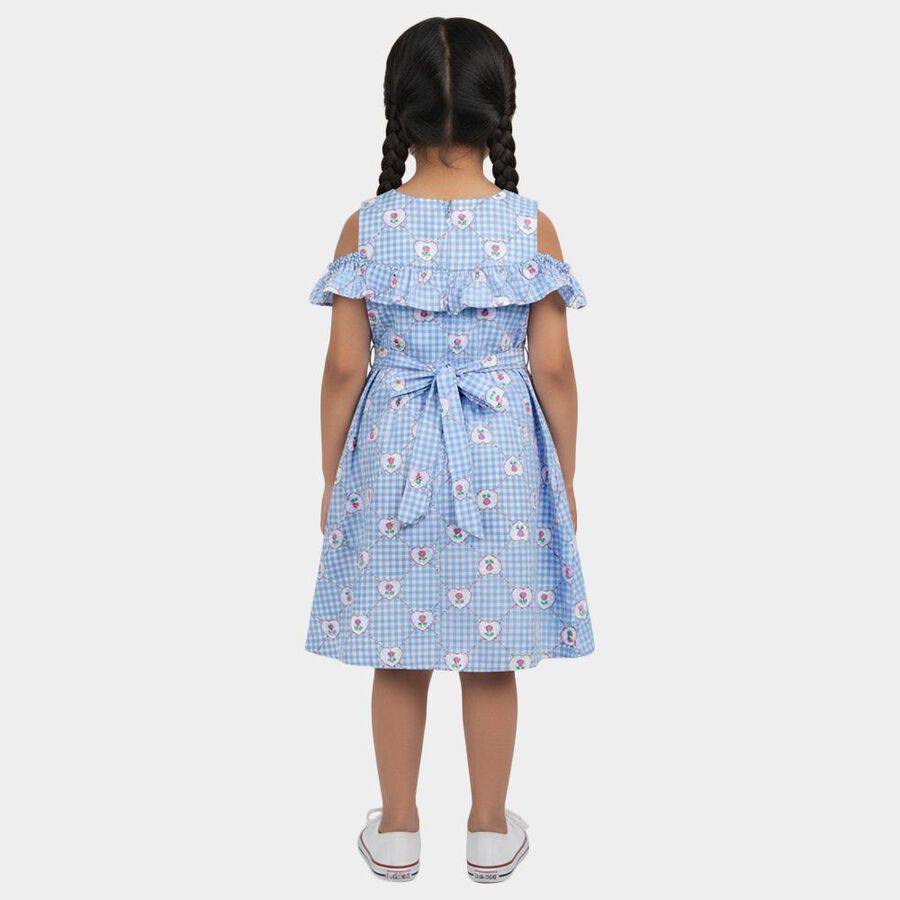 Girls' Light Blue Cotton Blend Sleeveless A-Line Frock, हल्का नीला, large