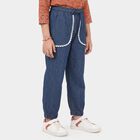 Girls Blue Jogger Fit Lace Trim Jeans, गहरा नीला, small