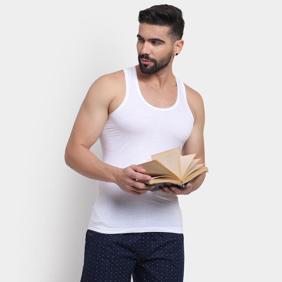 Men's 100% Cotton Vest , White, large