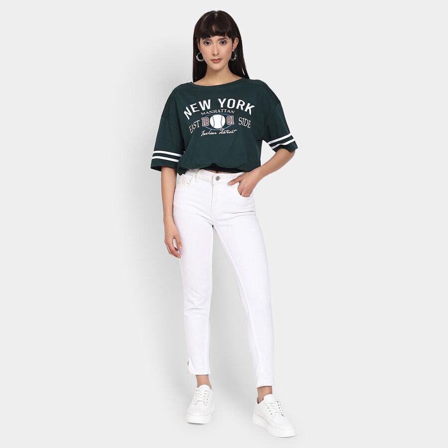 Ladies' 100% Cotton Crop  Top, गहरा हरा, large image number null