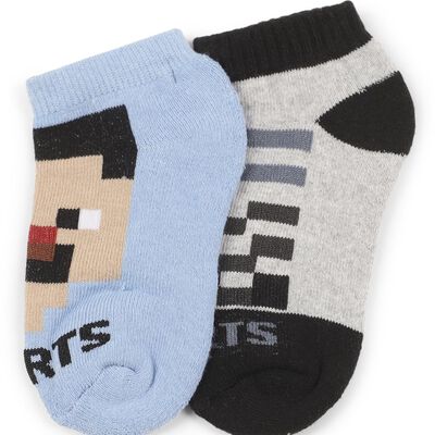Boys' Light Blue and Grey Regular Fit Ankle-Length Graphic Socks Pack of 2