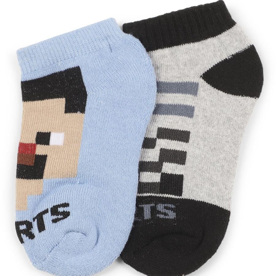 Boys' Light Blue and Grey Regular Fit Ankle-Length Graphic Socks Pack of 2, हल्का नीला, large