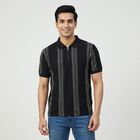 Men Black Collared Casual T-Shirt, Black, small