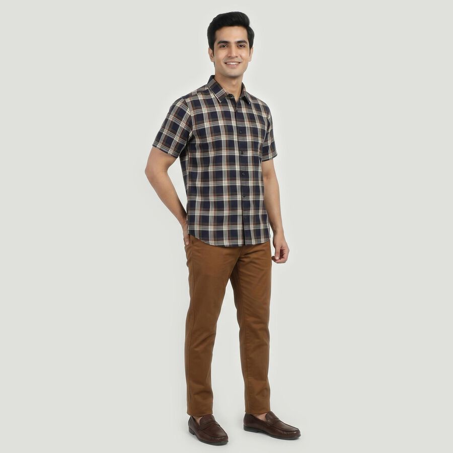 Men's Navy Blue Cotton Casual Shirt, नेवी ब्लू, large