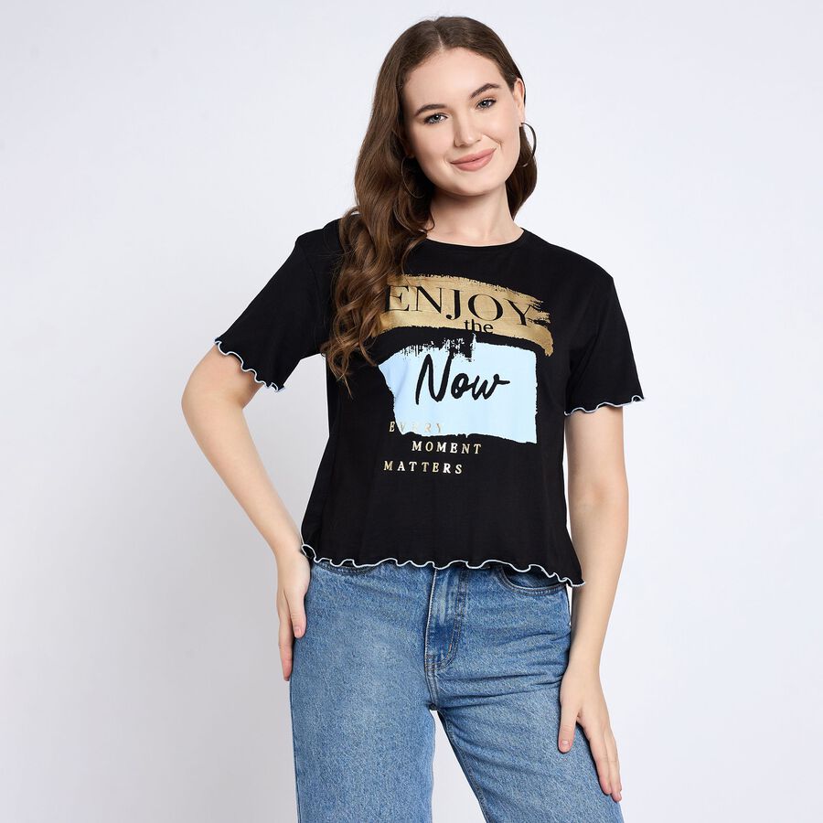 Ladies' 100% Cotton Crop  Top, Black, large image number null