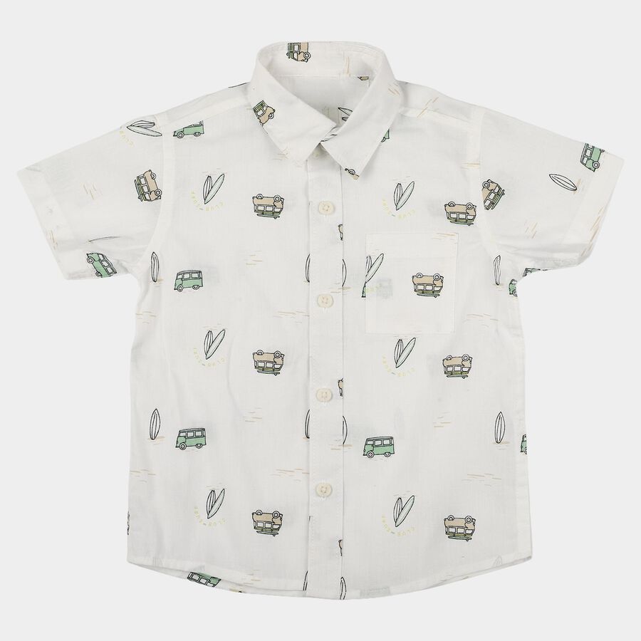 Boys White Cotton Half Sleeve Collared Casual Shirt, White, large