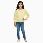 Girls Bright Yellow Decorative Collar Casual T-Shirt, पीला, small