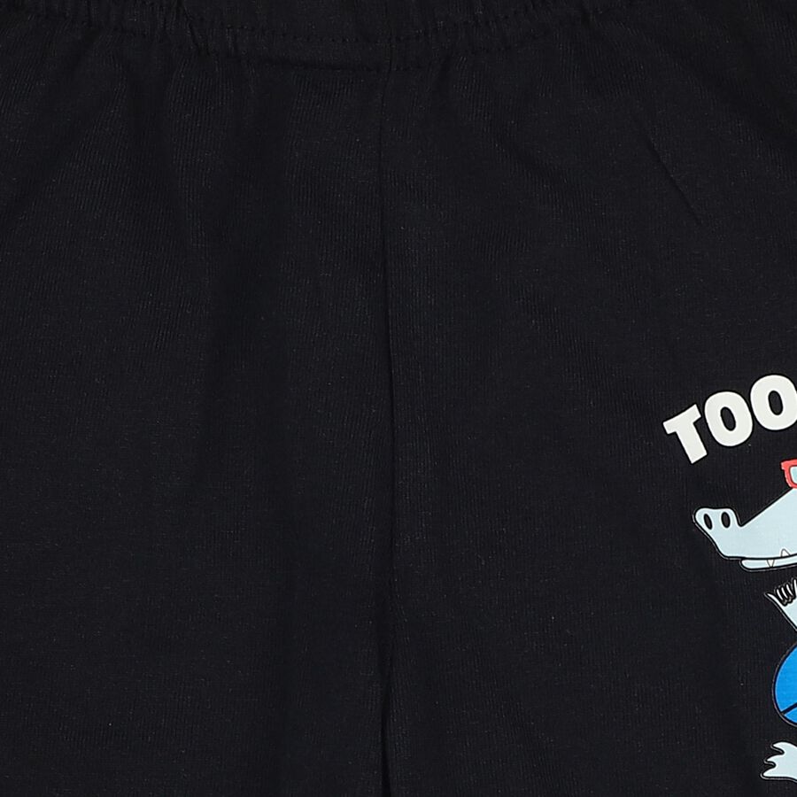 Boys Navy Blue Regular Fit Printed Bermuda Shorts, Navy Blue, large