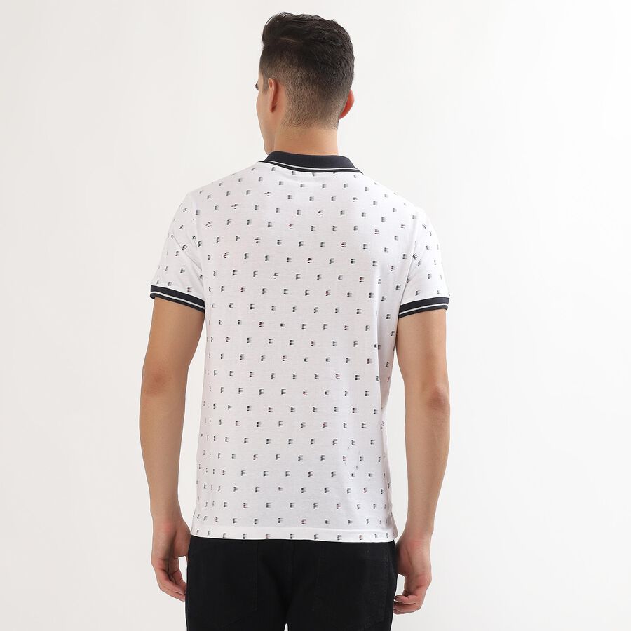 Men's White Cotton Polo Neck Printed T-Shirt, Navy Blue, large image number null