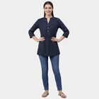 Women's Navy Blue Round Notch Neck Floral Printed Kurti, Navy Blue, small