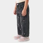 Girls' Black Wide Leg Star Printed Jeans, Black, small