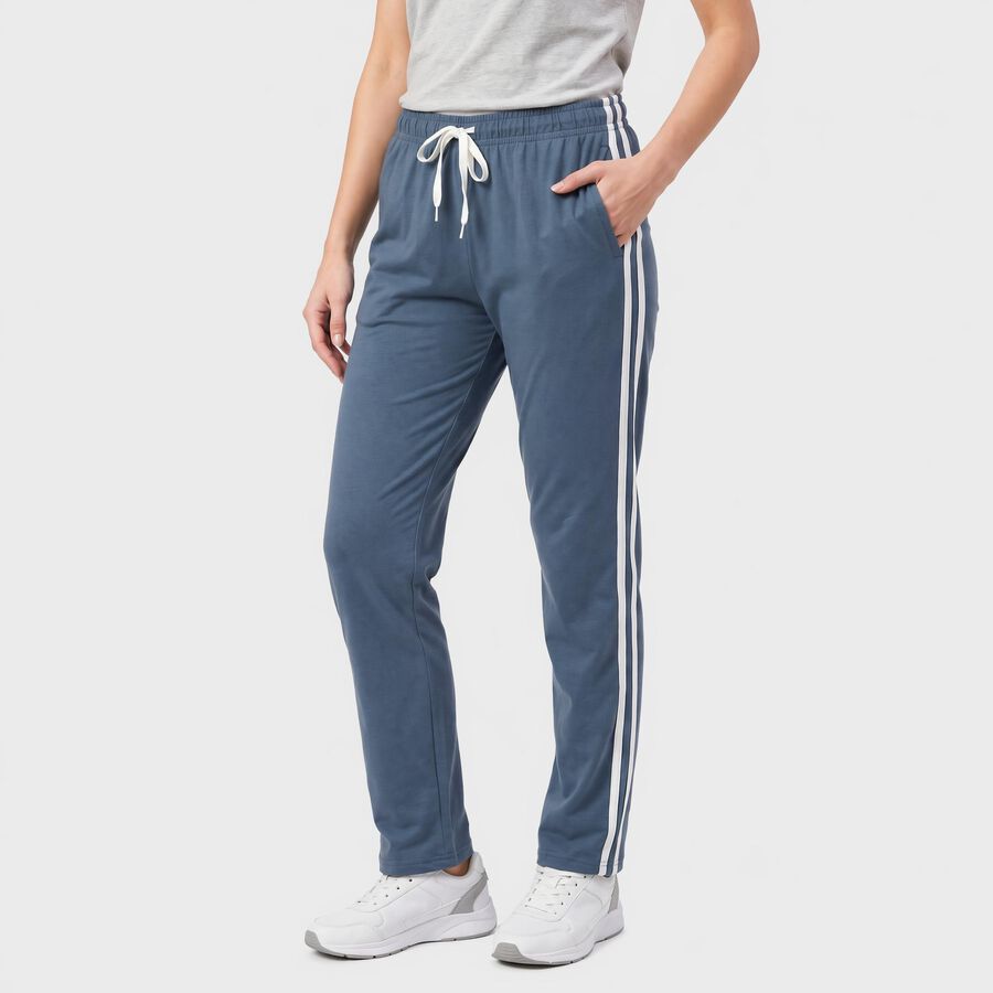 Women's Navy Blue Regular Fit Side-Striped Track Pants, Navy Blue, large