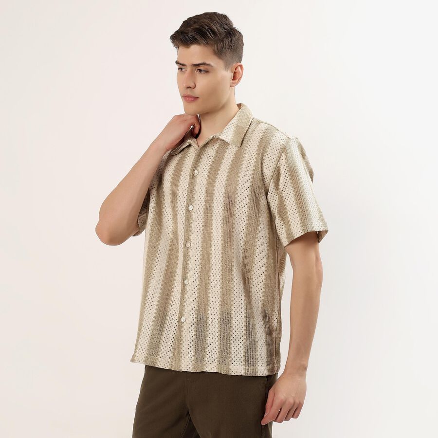 Men's Green Half Sleeve Spread Collar Casual Shirt, Light Green, large