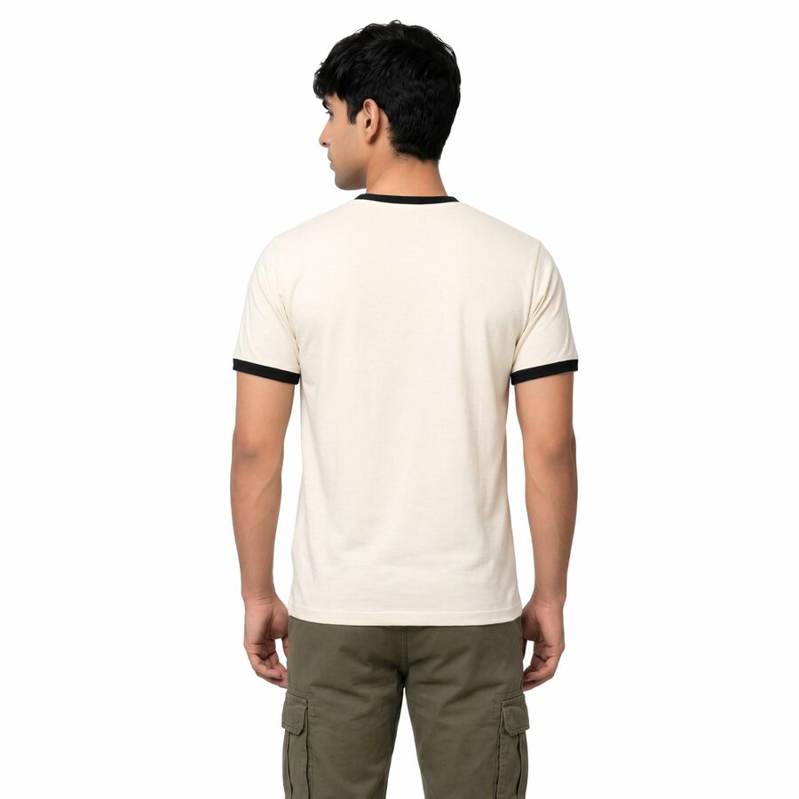 Men's White Round Neck Regular T-Shirt, Off White, large