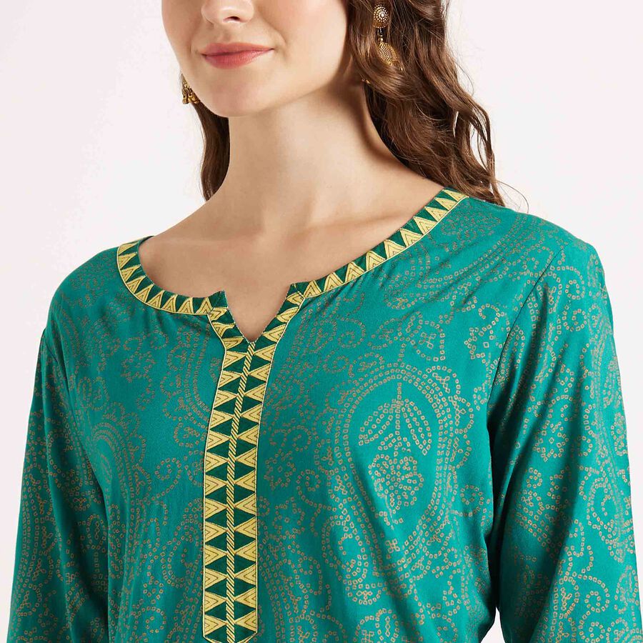 Printed 3/4th Sleeve Kurta, Dark Green, large image number null