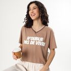 Women's Soft Beige Cotton Round Neck Casual T-Shirt, Beige, small