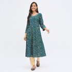Women's Deep Peacock Blue Round Neck Embroidered Kurta, Teal Blue, small image number null