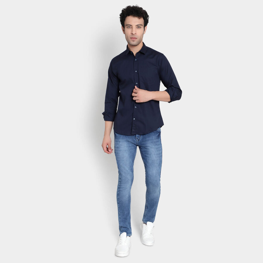 Cotton Solid Casual Shirt, Navy Blue, large image number null
