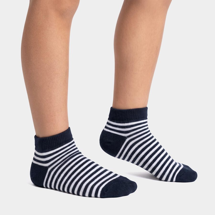 Boys' Regular Fit Striped Pack of 2 Socks ( Navy Blue, Grey ), Navy Blue, large