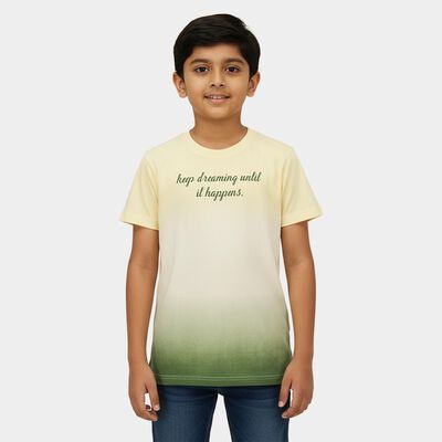 Boys' Olive Cotton Crew Neck Graphic Printed T-Shirt
