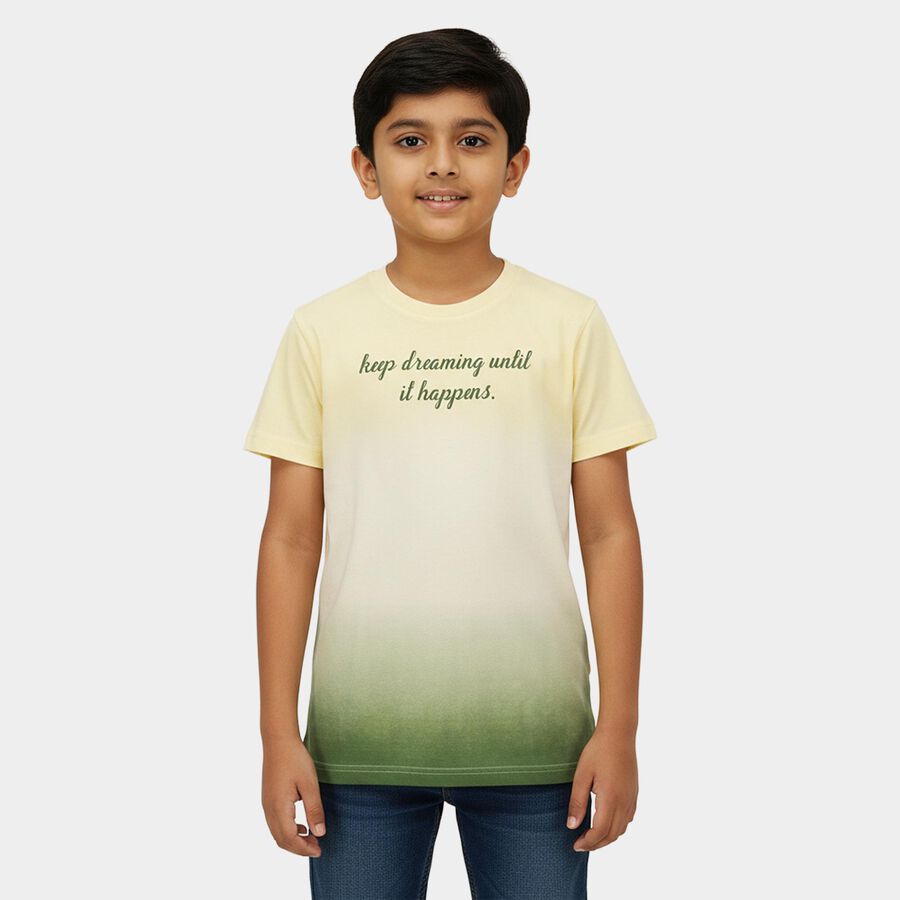 Boys' Olive Cotton Crew Neck Graphic Printed T-Shirt, Olive, large