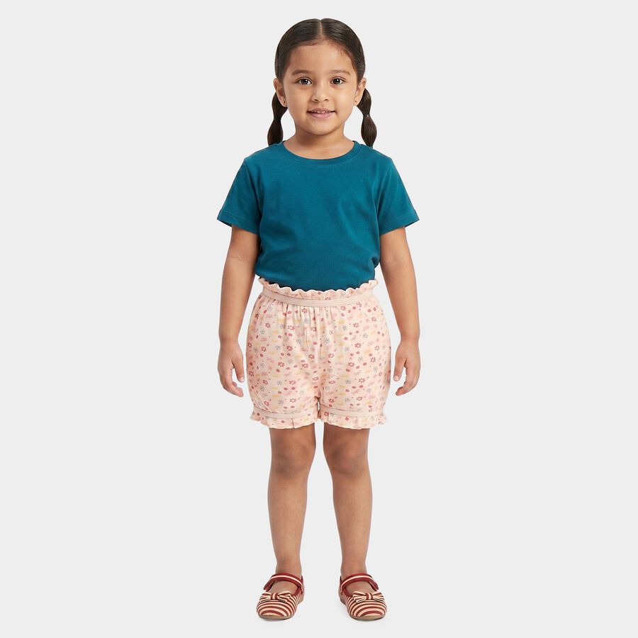 Girls' Peach Regular Fit Floral Printed Bloomer, पीच, large