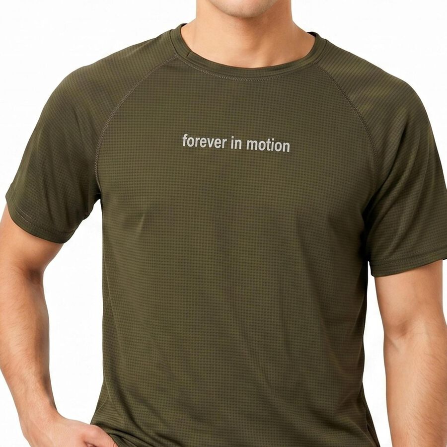 Men's Olive Green Round Neck Regular Drifit T-Shirt, ओलिव, large