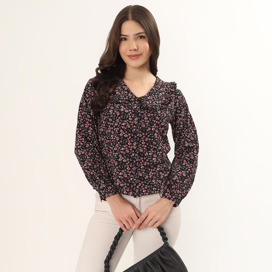 Women's Black Half Sleeve Classic Collar Textured Casual Shirt, Black, large