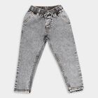 Boys' Stonewashed Grey Regular Fit Elastic Waist Jeans, हल्का ग्रे, small image number null