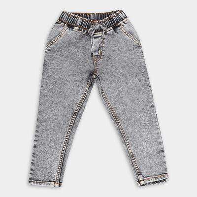 Boys' Stonewashed Grey Regular Fit Elastic Waist Jeans