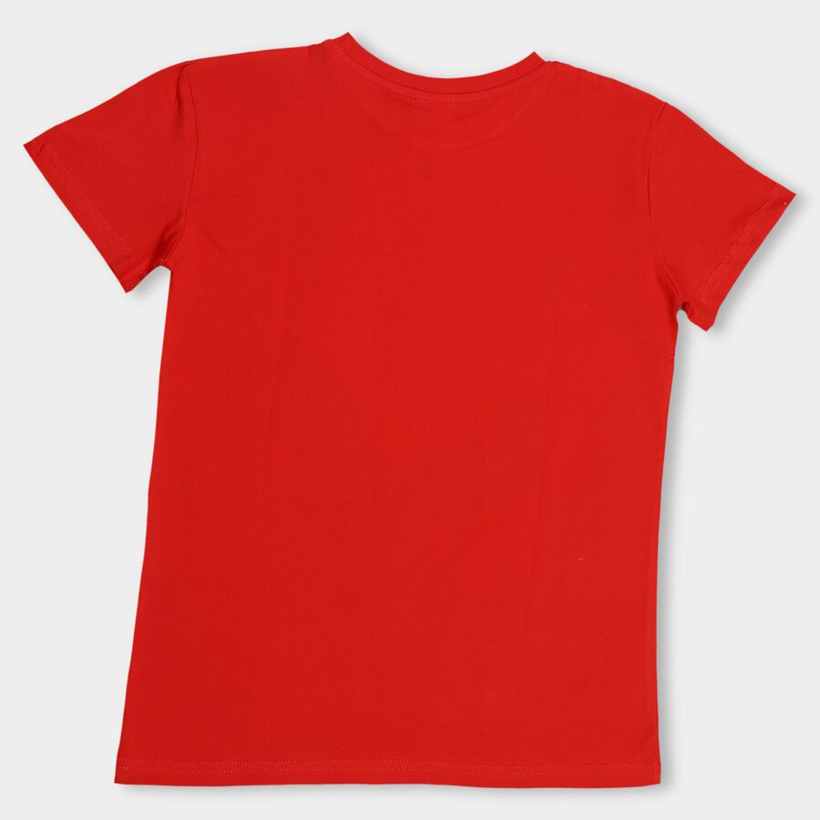Boys Bright Cherry Red Cotton Round Neck Half Sleeve T-Shirt, Red, large image number null