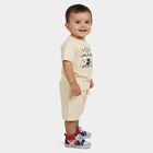 Infants' Beige 100% Cotton Round Neck Graphic Print Baba Suit, Beige, small