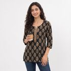 Women's Black Round Neck Printed Straight Kurti, Black, small