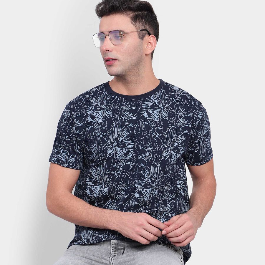 All Over Print Round Neck T-Shirt, Navy Blue, large image number null