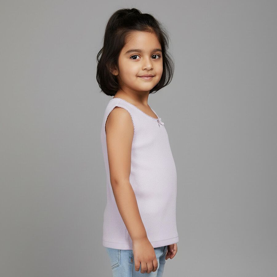 Girls' Soft Lavender Cotton Round Neck Sleeveless Vest, लाइलेक, large image number null