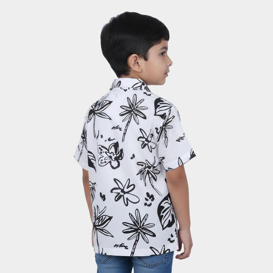 Boys White Cotton Camp Collar Casual Shirt, White, large