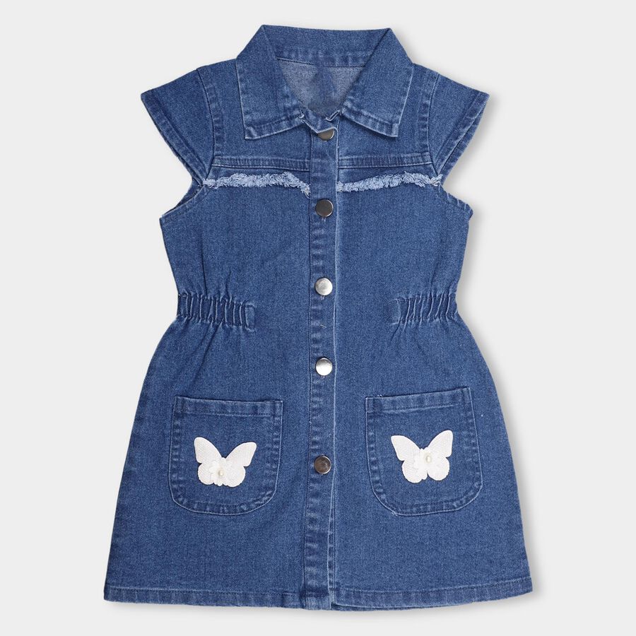 Girls' Frock, मध्यम नीला, large image number null