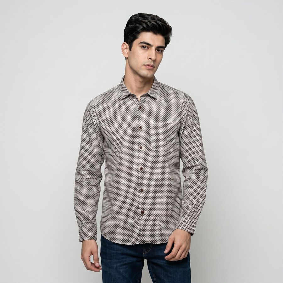Men's Brown Cotton Spread Collar Casual Shirt, Brown, large